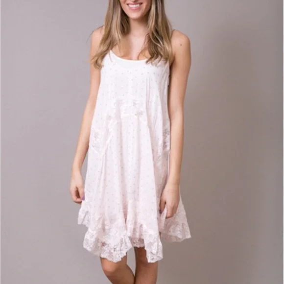Free People She Swings Baby Pink Lace Dress Lace Hem Dress XS - Picture 1 of 4